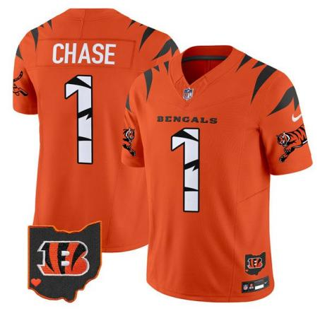 Men 2024 Nike Cincinnati Bengals #1 Chase orange Game Jersey